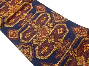 手織り真綿紬花菱に幾何学模様織出し名古屋帯